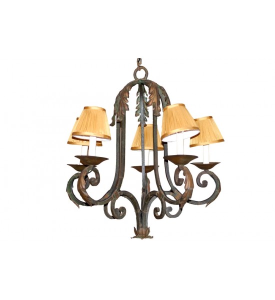 French Black Wrought Iron Chandelier